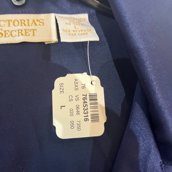 Victoria's Secret Navy Satin Pajama Set Long Sleeve & Long Pant Sz L NWT - Picture 9 of 10